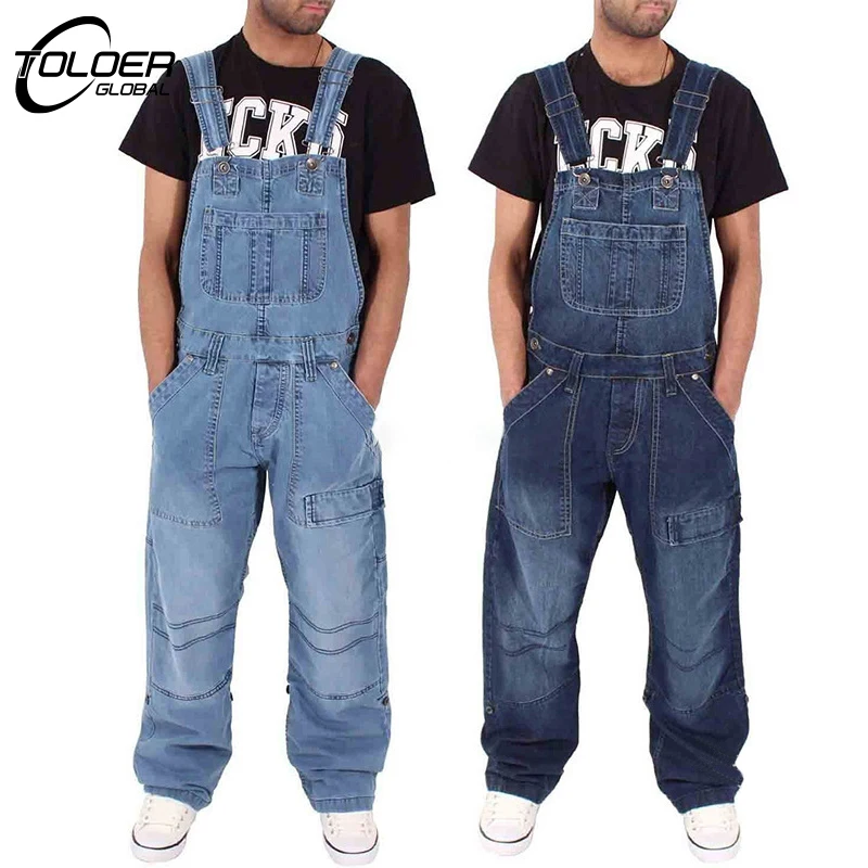 

New Style Men Baggy Jeans Suspender Pants Fashion Multi-pockets Loose Denim Trousers Jumpsuit Bib Pants Pocket Male Overalls 5XL