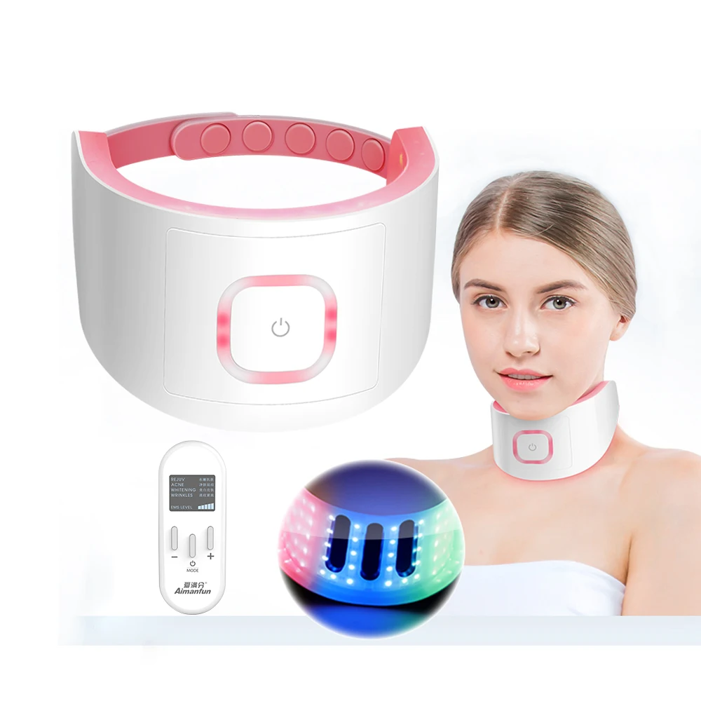 EMS Thermal Neck Lifting and Tighten Massager 3 Colors LED Photon Therapy Skin Tighten Reduce Double Wrinkle Remover for Woman