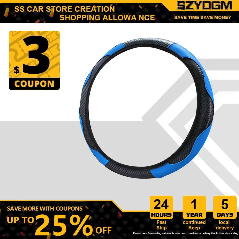 

Чехол рулевого колеса автомобиля дышащие Нескользящие искусственная кожа рулевые Чехлы подходит 37-38 см Авто украшения из углеродного воло...