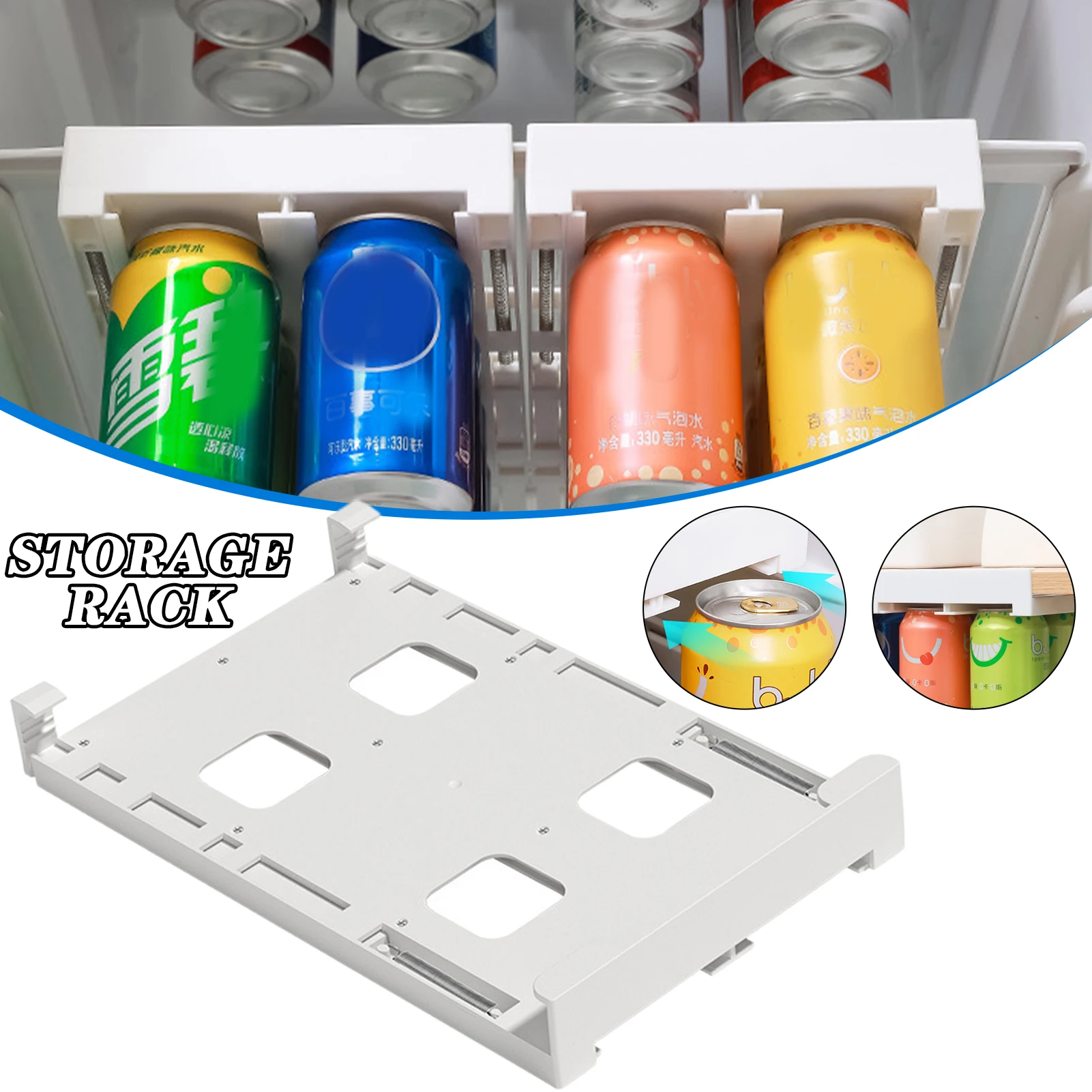

Refrigerator Beer Soda Storage Drawer Beverage Can Bottle Food Storage Rack Swipeable Fridge Hanging Capacity Dispenser Holder