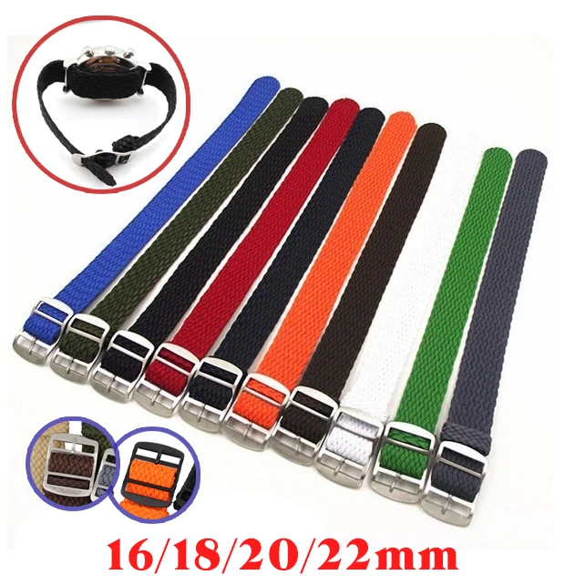 1pcs Perlon Woven Nylon Nato Watch Band Soft Fabric Bracelet Silver Black Steel Buckle Watch Strap Blue Red 16mm 18mm 20mm 22mm