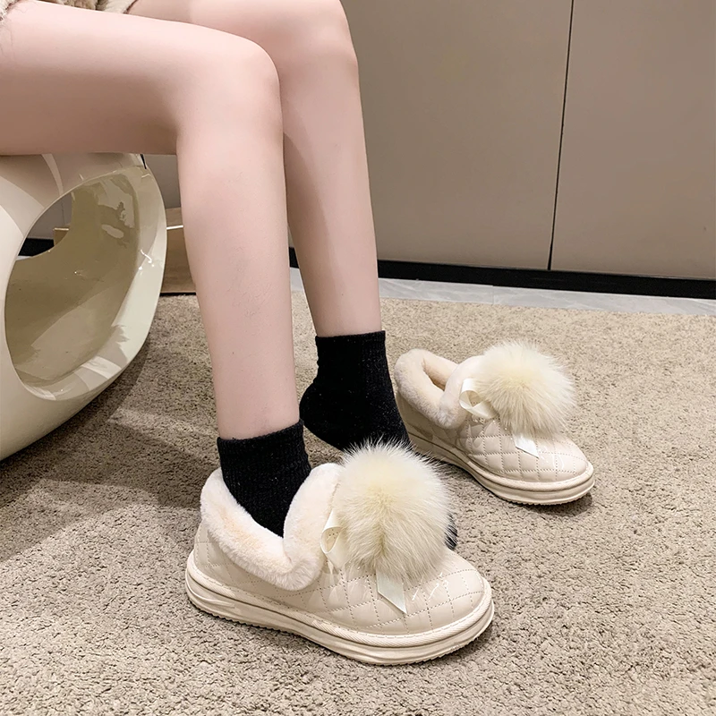 

Winter New Women's Snow Boots Warm Fashion Non Slip Women's Shoes Flat Bottom Round Head Short Fluff Short Tube Women's Boots