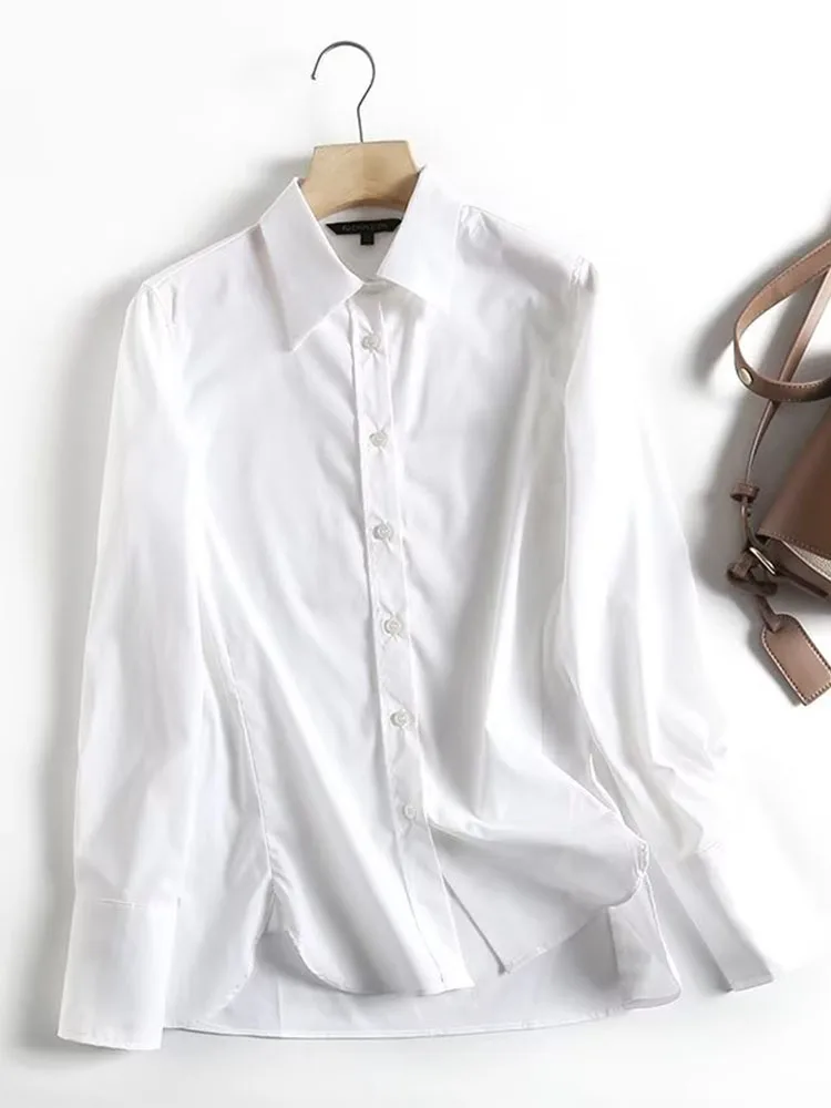 

Women 2022 Autumn New Fashion Casual Poplin Long-Sleeve Blouses Vintage Button-up Female Shirts Blusas Chic Tops