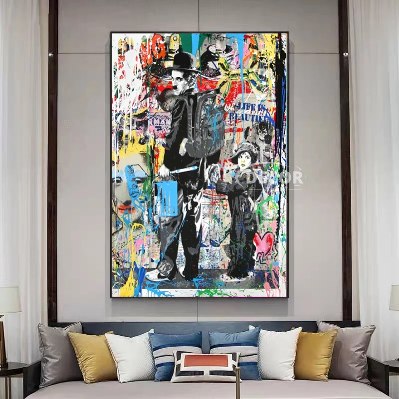 

Wall Art Canvas Posters and Prints Funny Banksy Monkeys Graffiti Street Art Wall Pictures for Modern Home Room Decor Large Size