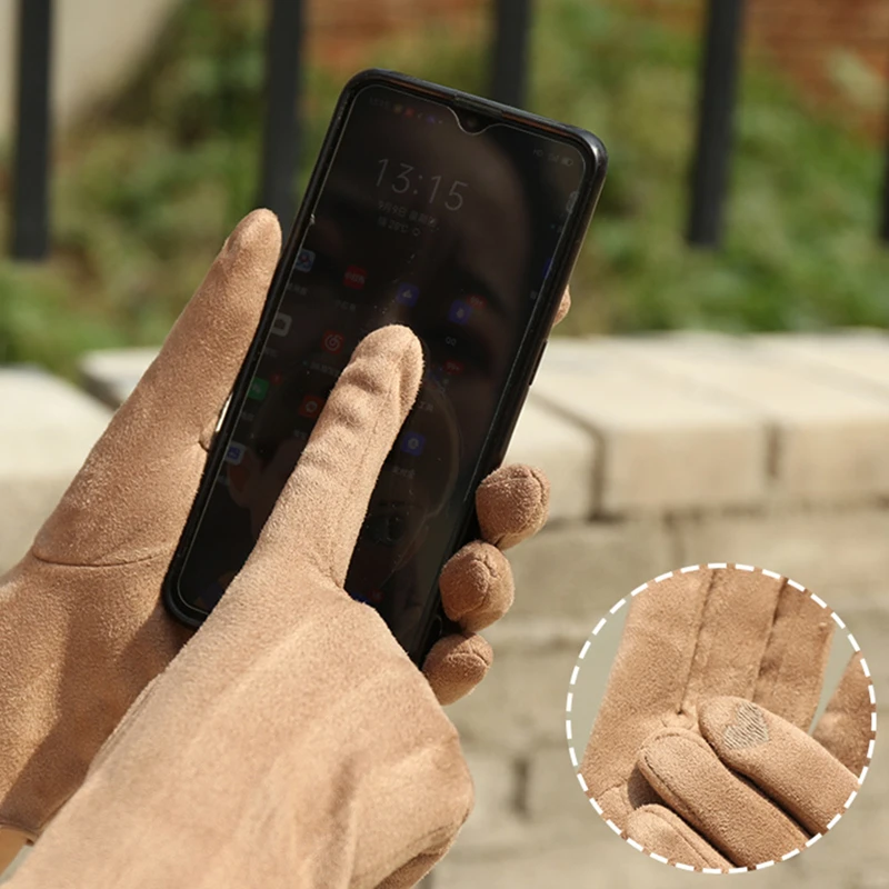 

Winter Warm Internal Plush Suede Women Gloves Fashion Solid Color Thicken Soft Full Finger Outdoor Cycling Drive Glove Female