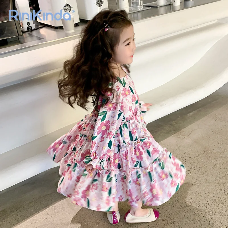

2023 New Toddler Kids Girls Dress Autumn Long Sleeve Floral Princess Party Dresses Baby Girl Clothes Children Outfits