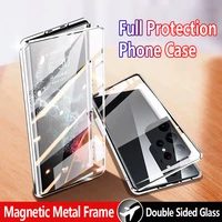 double sided transparent glass case for huawei honor 50 p30 pro p40 nova 7 8 metal magnetic adsorption cover dust protection