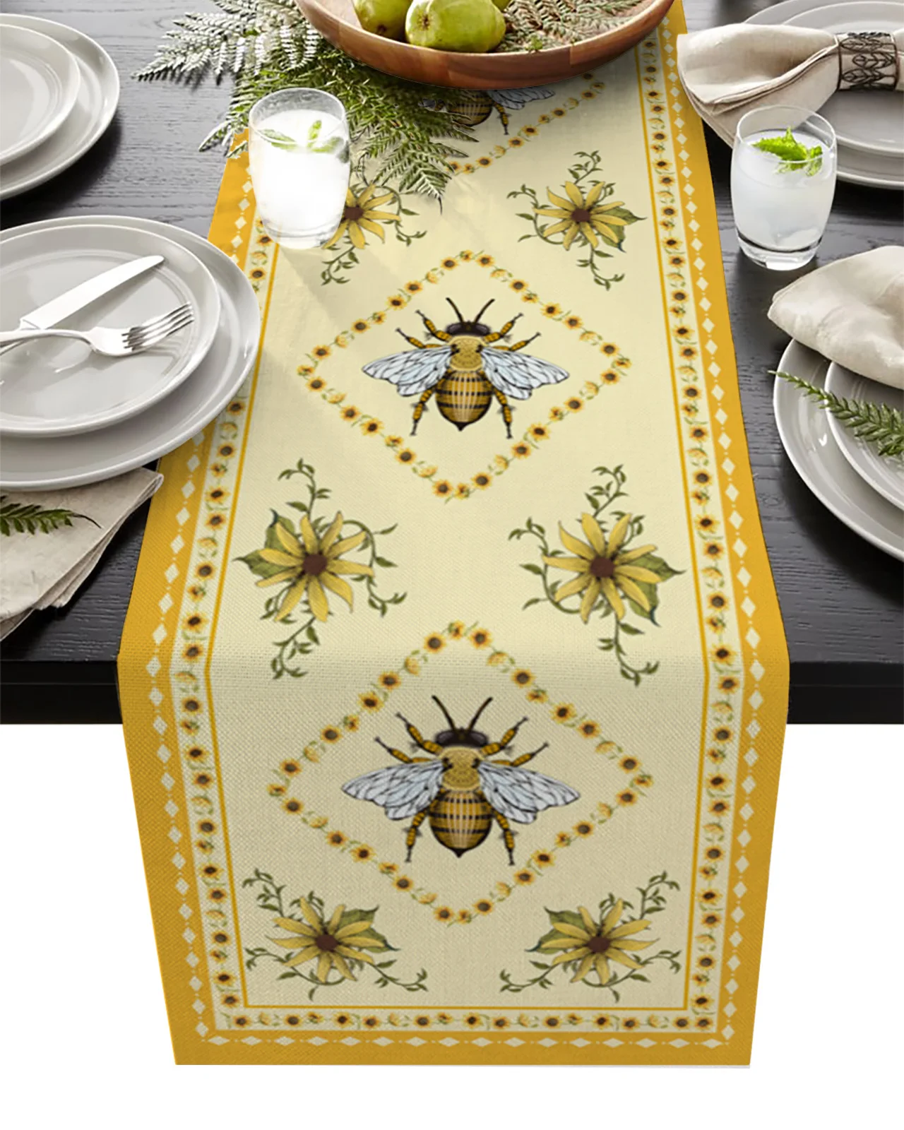 

Sunflower Bee Yellow Idyllic Table Runner Decoration Home Decor Dinner Table Decoration Table Runners Tassel