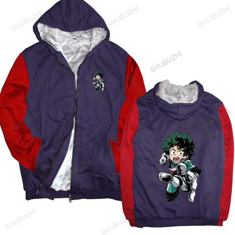 

Man black zipper thick hoodies Boku No Hero Academia Anime Character Deku unisex Outwear men sweatshirt zipper