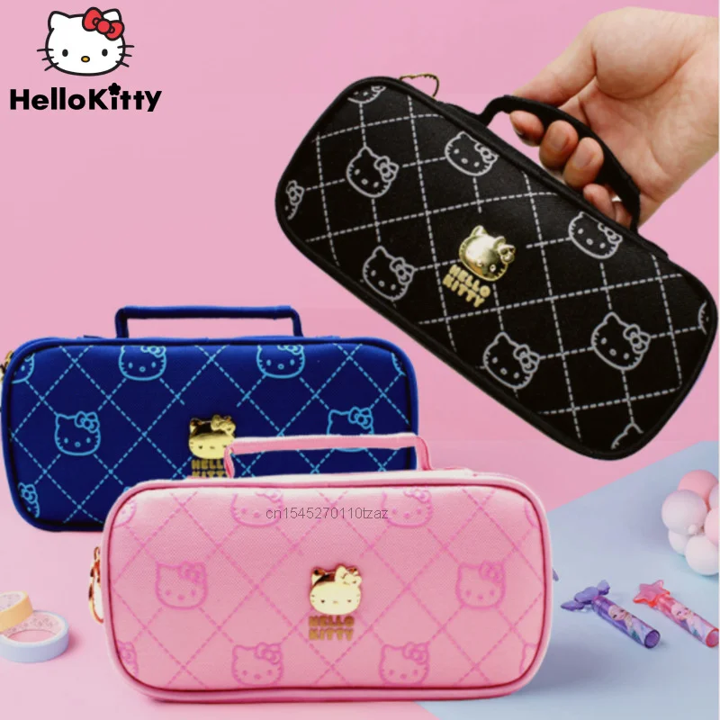 Sanrio Hello Kitty Cosmetic Brush Storage Bag Portable Pencil Case Student Kawaii Large Capacity Stationery Box Girl Makeup Bag