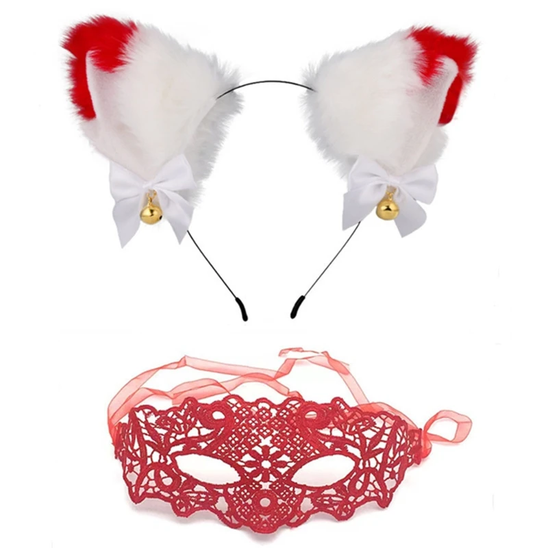 

2pcs Lolita Masquerade Lace Eye Mask and Women Makeup Head Band for Live Broadcast Carnival Rave Party Hair Accessory DXAA