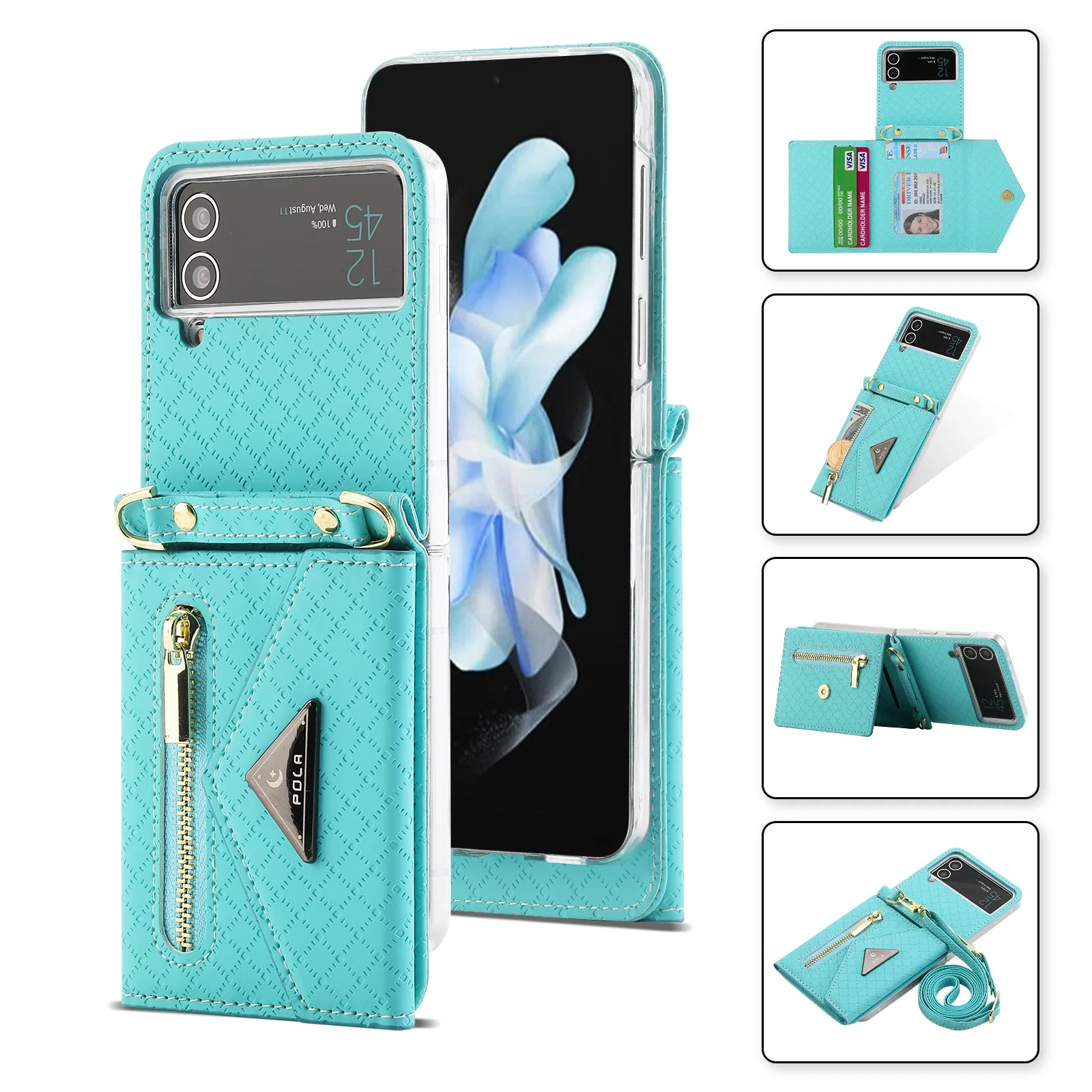 

2022 Crossbody Strap Case for Samsung Galaxy Z Flip 4 5g with Wallet Card Holder Slot Luxury PU Leather Case Matte Phone Cover