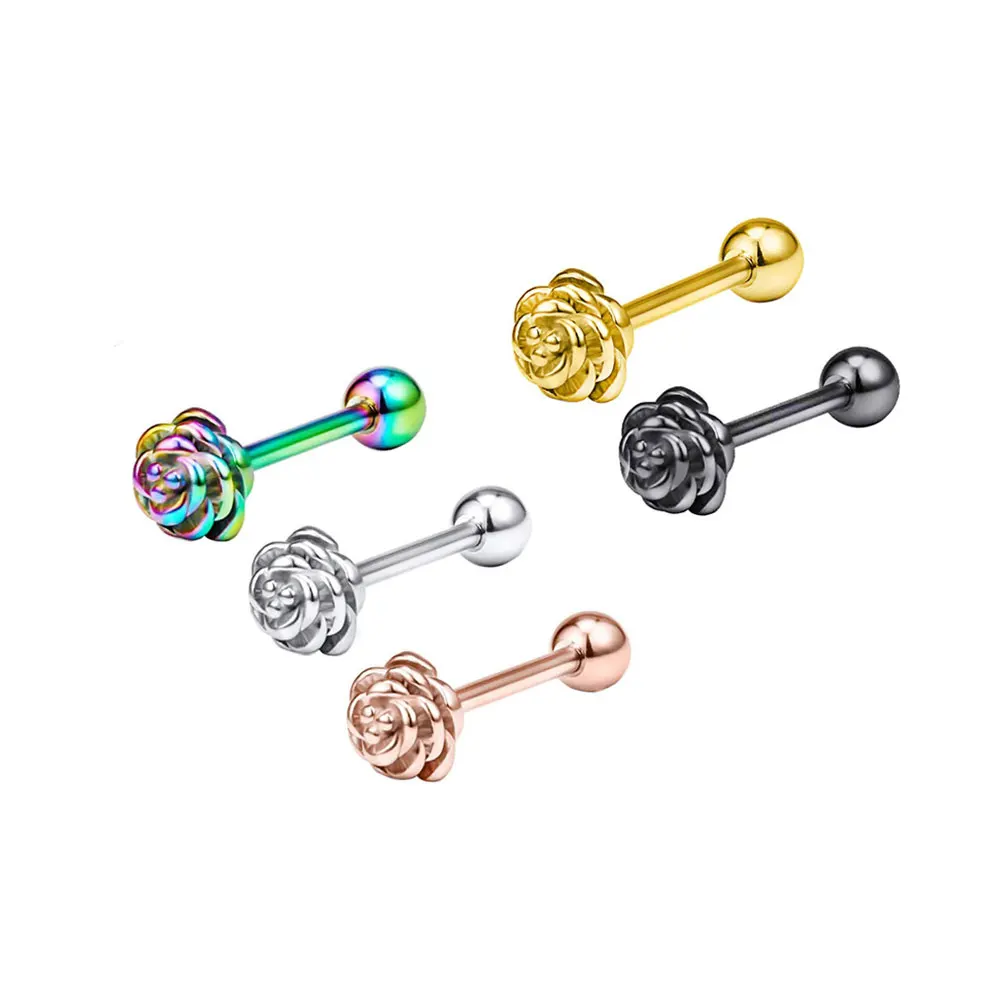 

Leosoxs 1 Pcs Stainless Steel Straight Rod Tongue Nail External Thread Nine Rose Gold Tongue Ring 14g Piercing Jewelry
