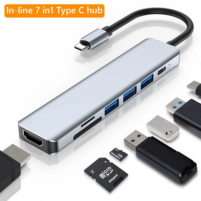

Адаптер USB Type-C 7 в 1, Двойная док-станция USB Type-C для MacBook Pro с 4K HDMI-совместимым устройством для чтения карт SD/MicroSD USB 3,0