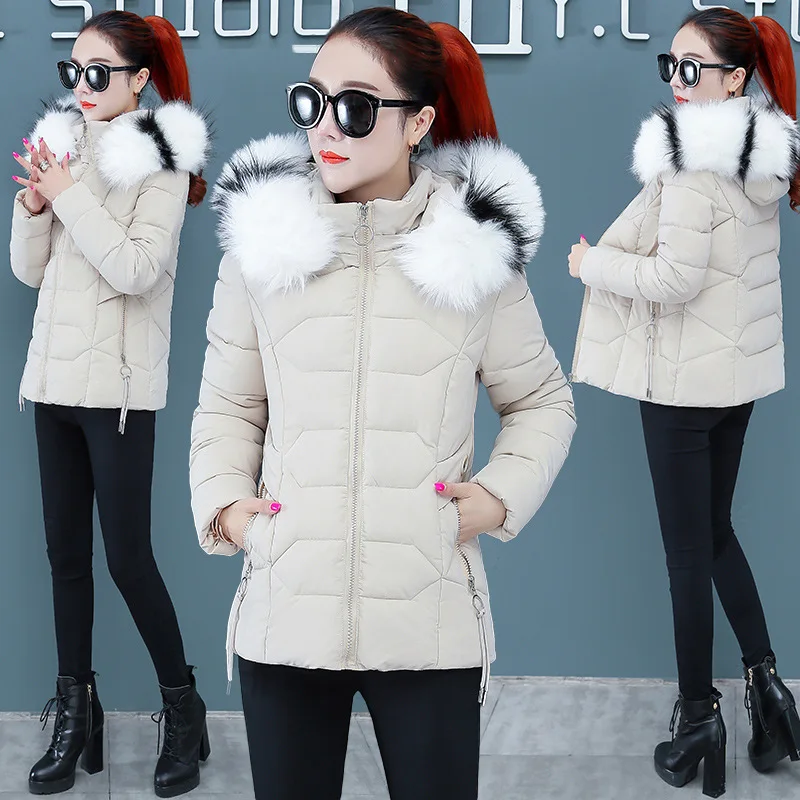 

New winter women's cotton-padded clothes short slim warm solid-colored down cotton-padded jacket colored fur collar padded coat