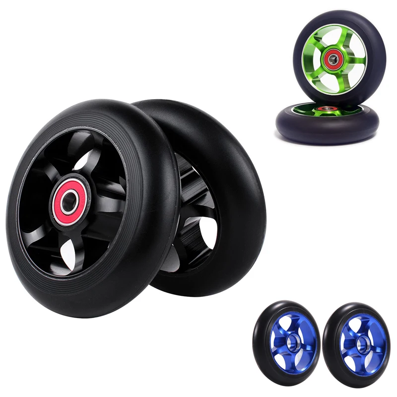 

2Pcs 100Mm Scooter Replacement Wheels With Bearings Aluminum Wear-Resistant PU Scooter Parts Scooter Accessories