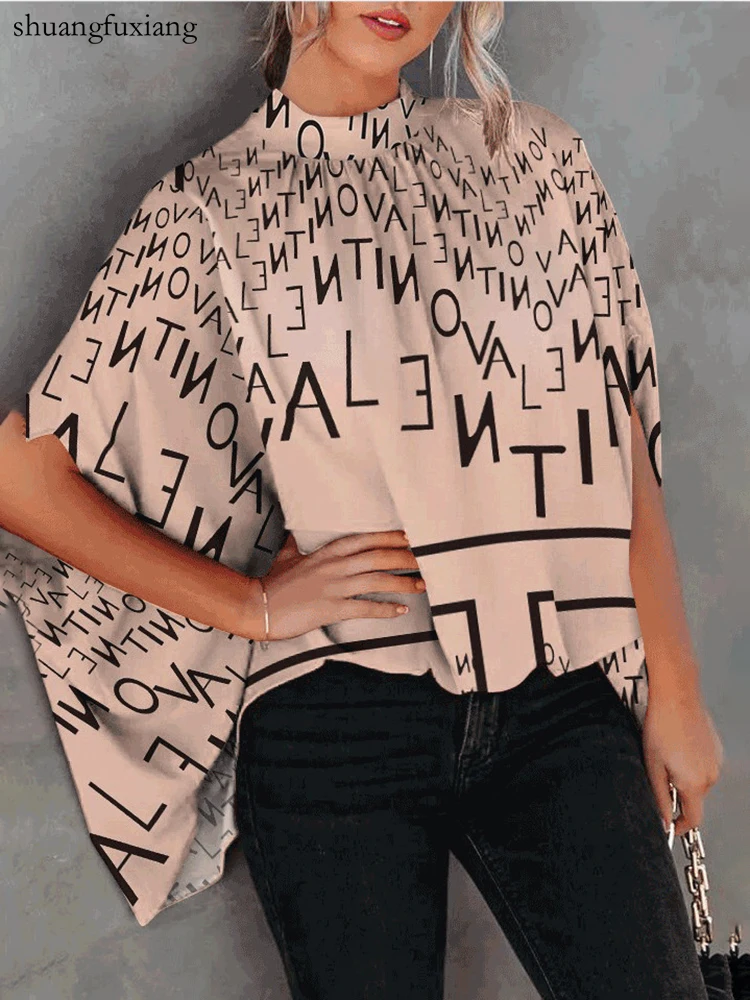 

Casual Loose Print Shirt Blouse Woman Summer Fashion Batwing Sleeve O-neck Tops Shirts For Women 2022 Office Elegant Top Femme