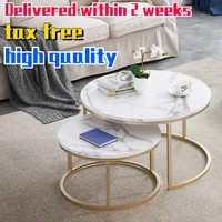 2 in 1 marble texture coffee table for living room sofa side round tea desk wooden combination home furniture metal bracket