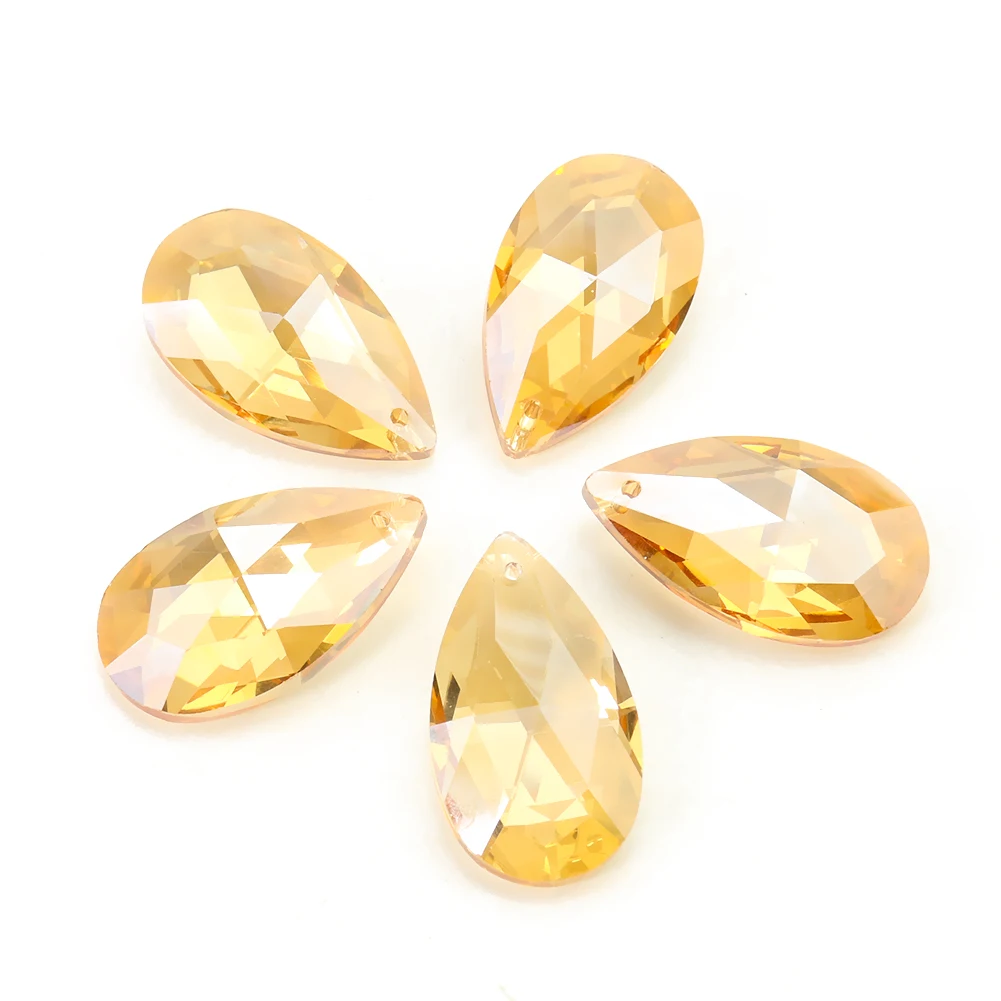 

5PC Champagne Angel Tears Water Droplets Crystal Faceted Prism Chandelier Parts Sun Catcher Jewelry Pendant Wedding Scene Decor