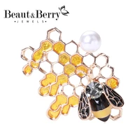 beautberry enamel bee honeycomb brooches women men alloy insect weddings brooch pins gifts