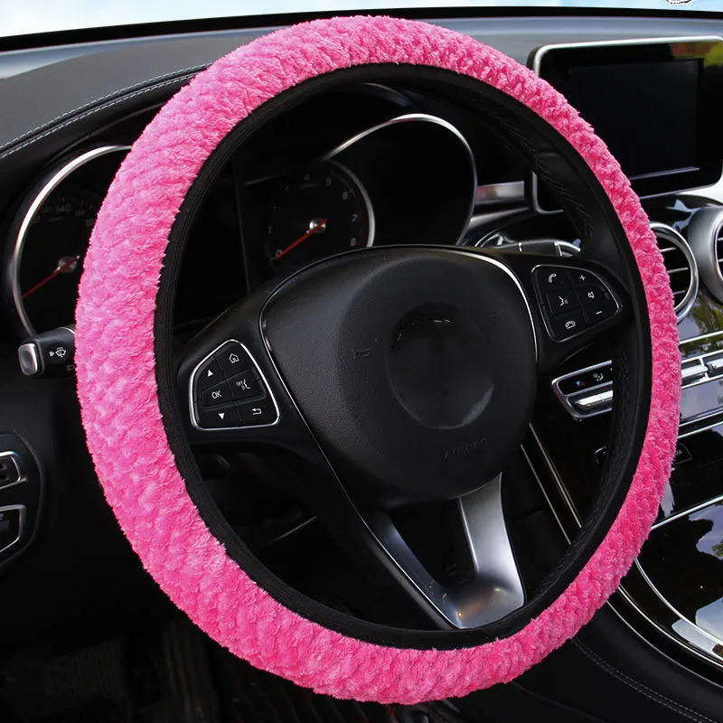 

Car Steering Wheel Cover Gearshift Handbrake Cover Protector Decoration Warm Super Thick Plush Collar Soft Black Pink Women Man