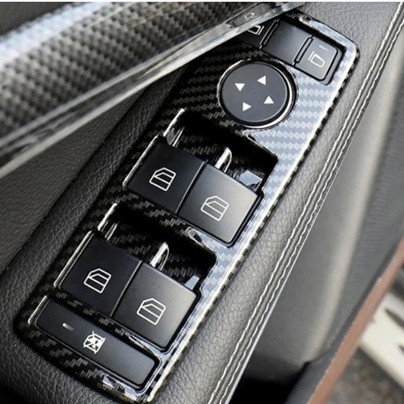

5Pcs Car Auto Carbon Fiber Window Switch Button Trim Cover Frame for Mercedes Benz A B C E CLA GLA GLK ML GLE Class W204