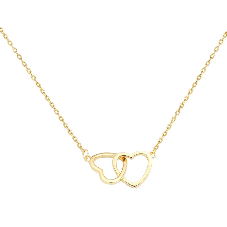 VOQ Silver Color Double Heart Choker Necklace for Women Girl Party Clavicle Chain Gifts Jewelry |