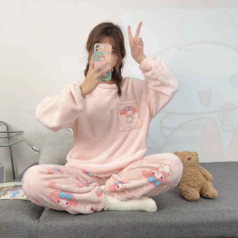 Новинка зимние брюки Sanrio Kulomi из чистого хлопка с круглым вырезом и длинными