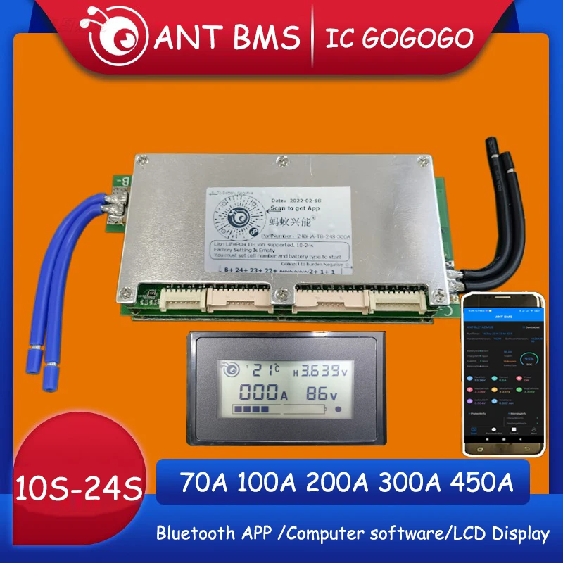 

Защитная Плата Smart Ant BMS 450A 300A 200A 100A 70A для литиевой батареи, Bluetooth, литий-ионный аккумулятор Lipo lifepo4 LTO 10S до 24S 60V 72V 20S