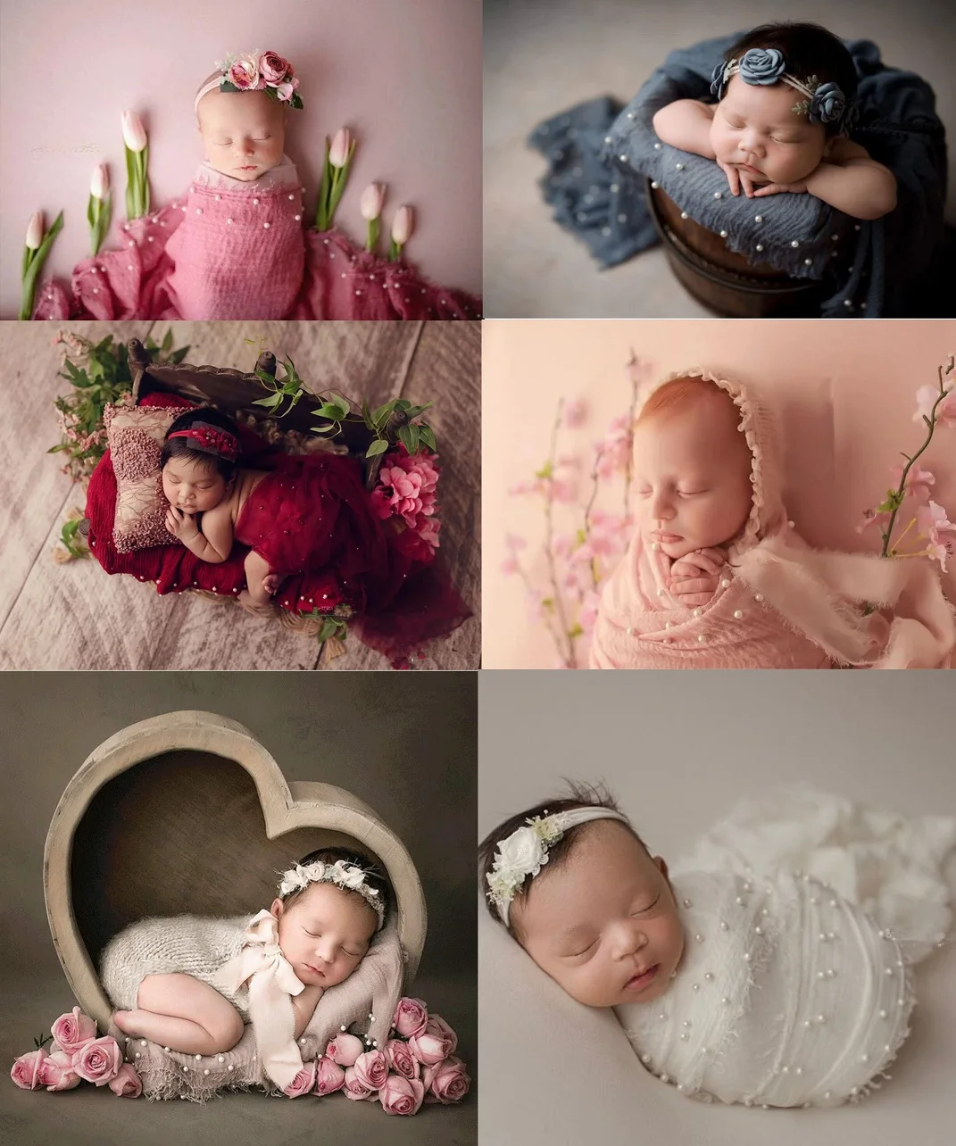Multifunctional Soft Baby Photography Props  Newborn Photography Blanket Baby  Photo Wraps Pearls Beaded Muslim  Wraps