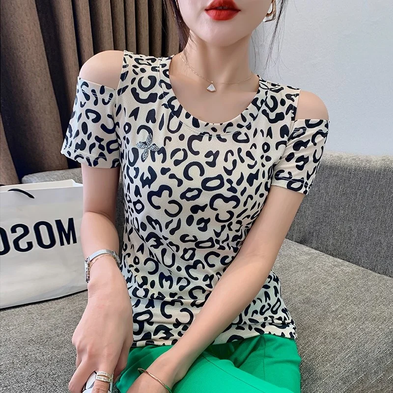 

#5150 летняя футболка с открытыми плечами для женщин, сексуальная облегающая сетчатая тянущаяся Винтажная футболка с круглым вырезом, тонкая ...