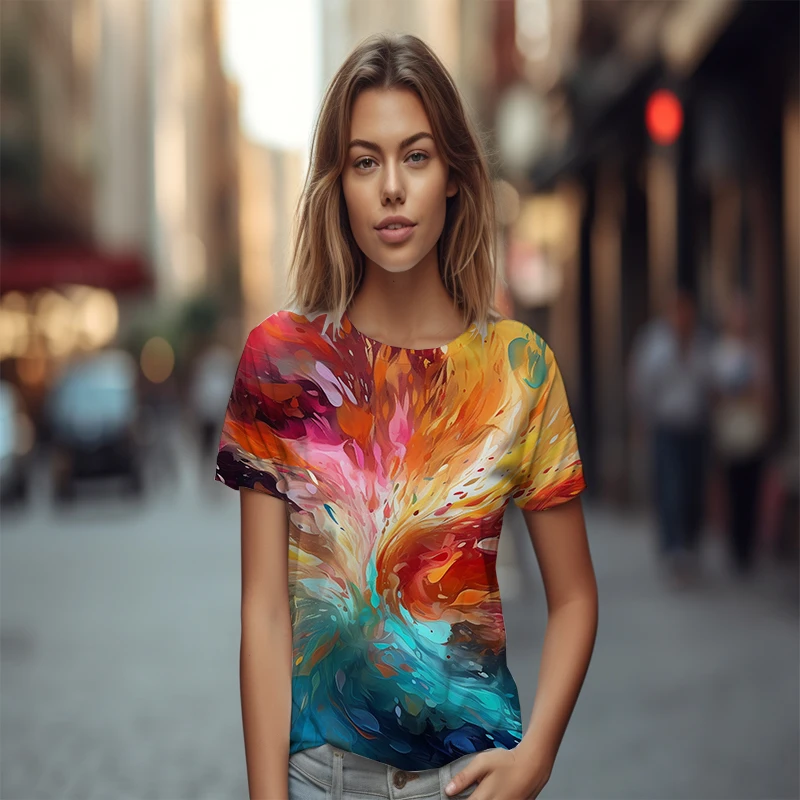 

Красочная модная женская футболка с 3D принтом и коротким рукавом, свободная повседневная футболка, новая простая Универсальная футболка, Гавайская футболка