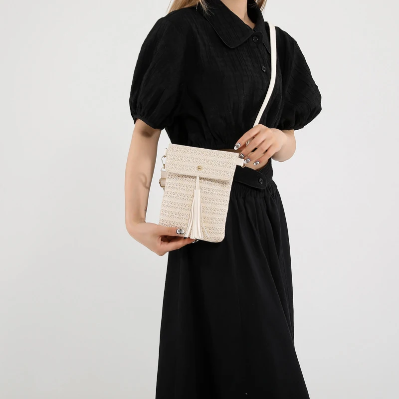 Сумка кросс-боди для телефона женская винтажный Плетеный мини-кошелек ручной