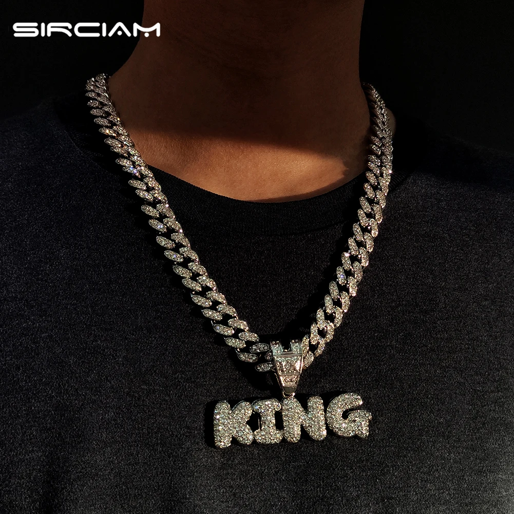 

Men Women Iced Out KING Pendant Necklace With 13mm Miami Cuban Link Necklace Punk Curb Cuban Chain Male Hiphop Rock Jewelry 2022