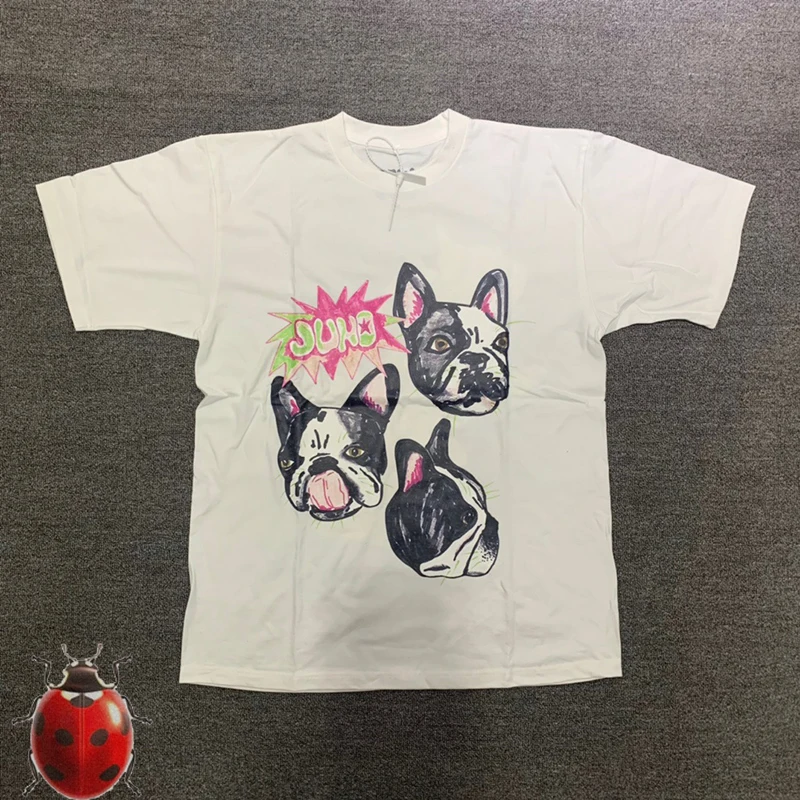 Remi-Camiseta de algodón con estampado de cabeza de perro para hombre y mujer, camiseta informal de calle alta, 2022