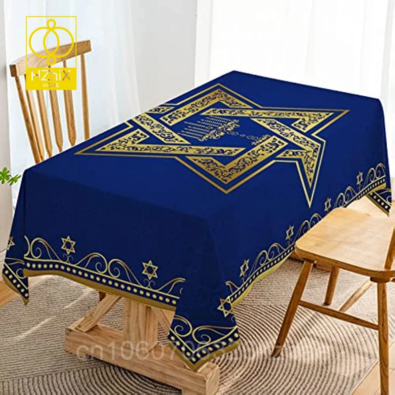 

Hanukkah Jewish Chanukah Star Tablecloths For Table Party Dining Room Decor Waterproof Coffee Table Cover Anti-stain Tablecloth