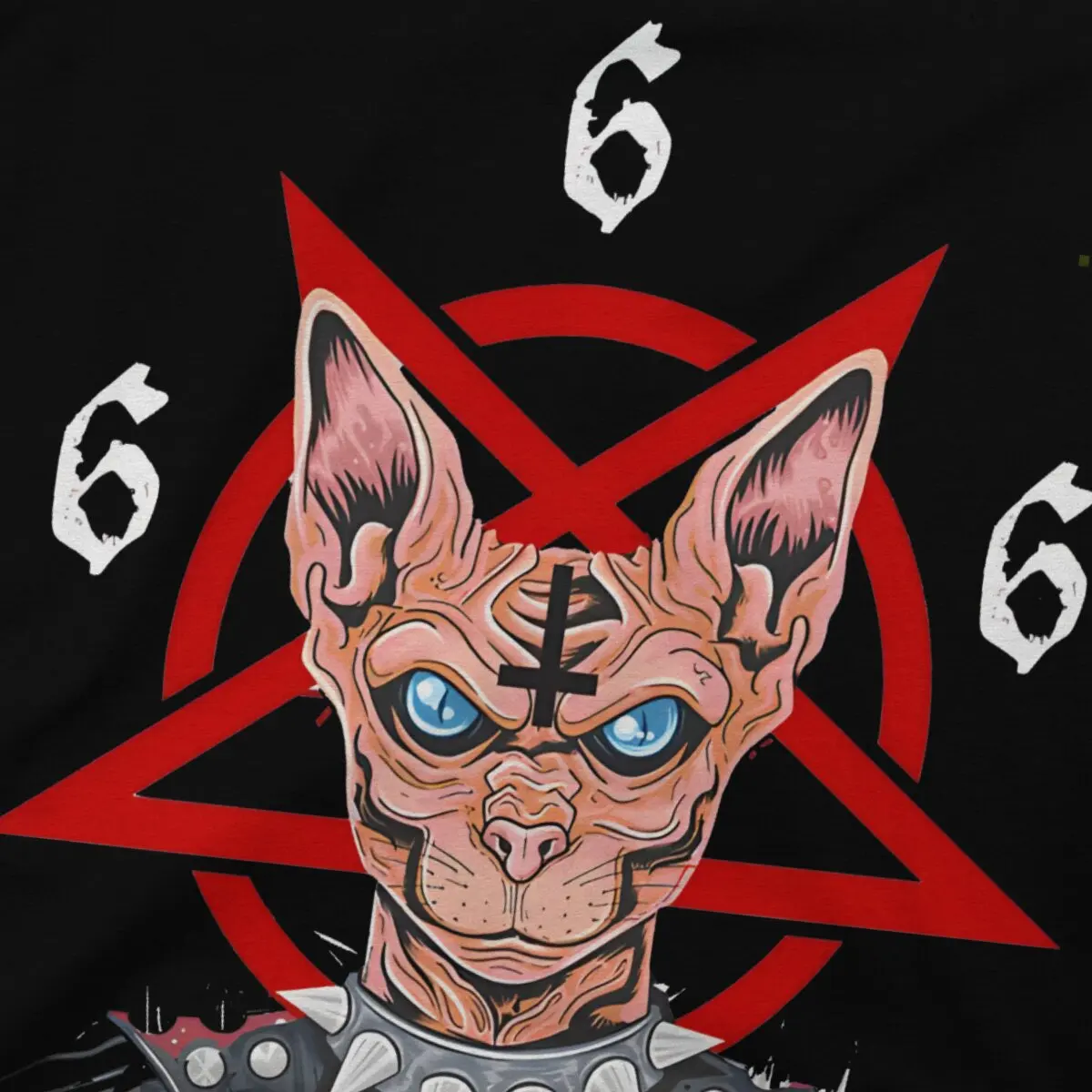 Черный металлический мужской топ в виде кошки и пентаграммы 666