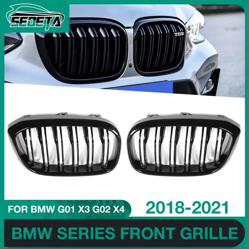 

2PCS Car Front Grille Bright Black Kidney Rhombus Double Line Replacement Parts ABS For BMW G01 X3 G02 X4 2018 2019 2020 2021