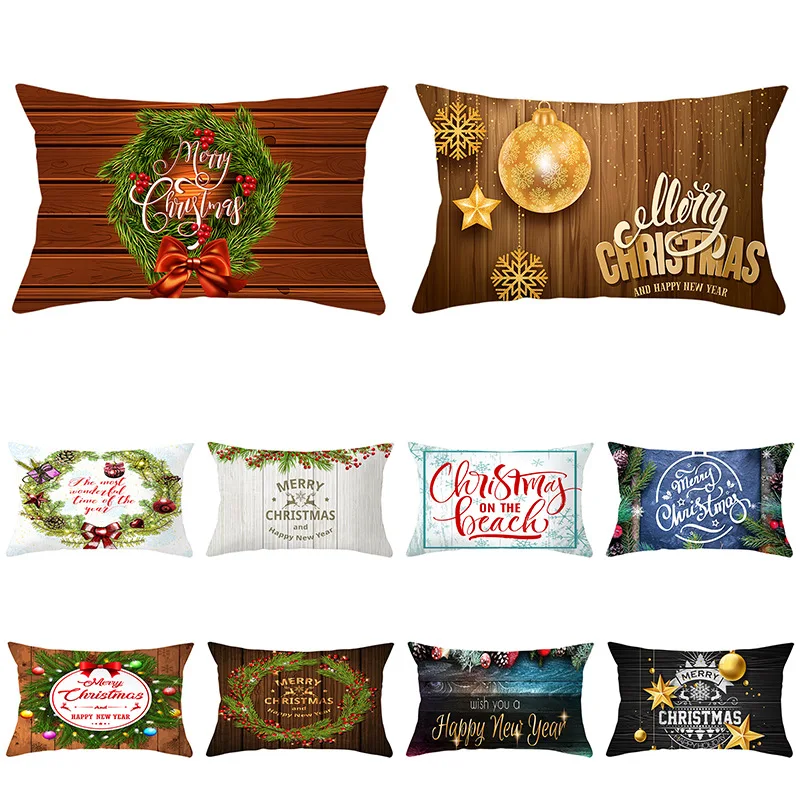 

Merry Christmas Wood Grain Letter Cushion Cover 30x50cm Xmas Winter Holiday Home Decor Pillow Cover Throw Pillowcase for Couch