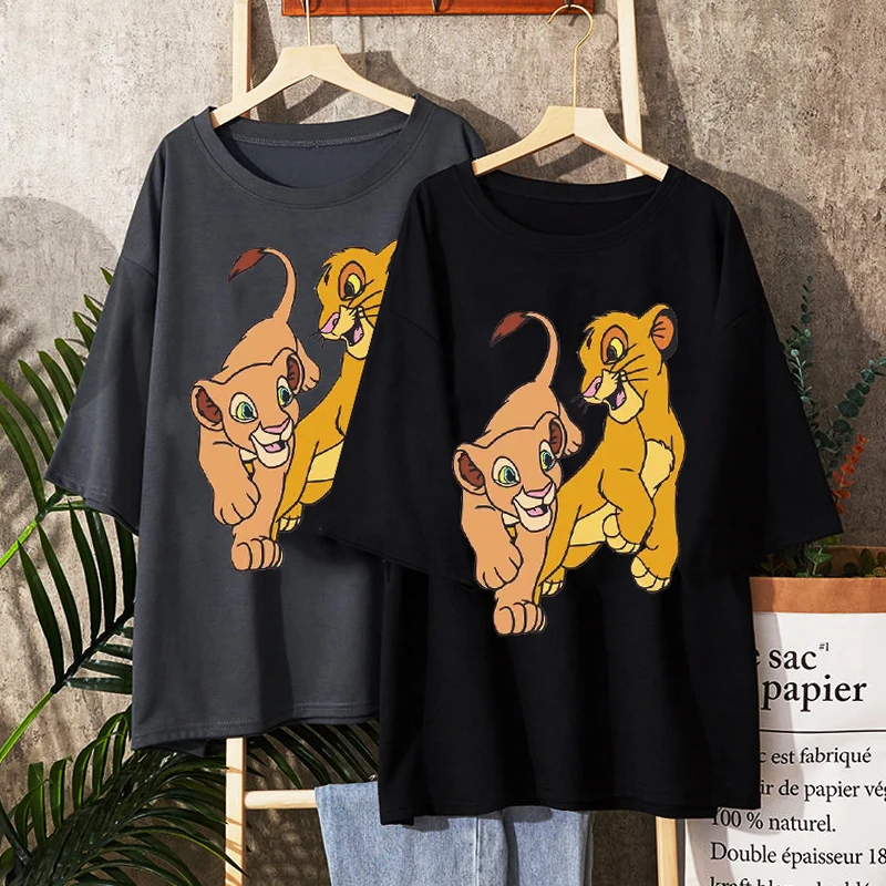

Disney The Lion King Print Women's T-shirt Ulzzang Harajuku Man T-shirt Summer New Oversize Loose Casual Tops Y2k Streetwear