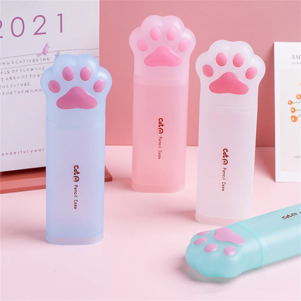 

1pc Cat Claw Pencil Case Cute Soft Cartoon Frosted Storage Box Can Stand Pen Holder Kawaii Stationery School Office Supplies