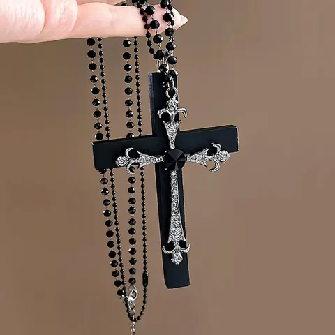 Готические цепи ожерелья с крестом черного/серебристого цвета