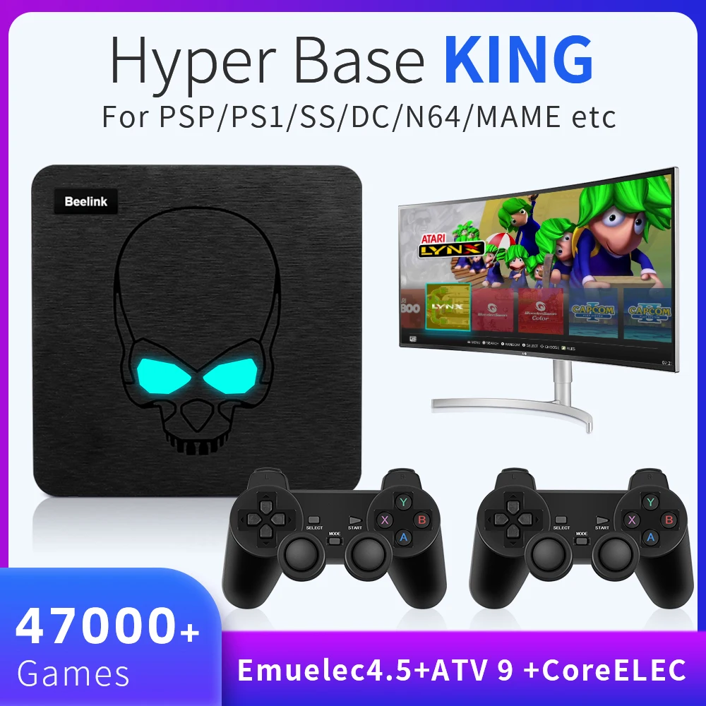 

Video Retro Game Console Emuelec4.5+ATV 9 +CoreELEC Beelink GT King Amlogic S922X 4KHD 47000+Games 80+Emulators for PS1/ PSP/DC