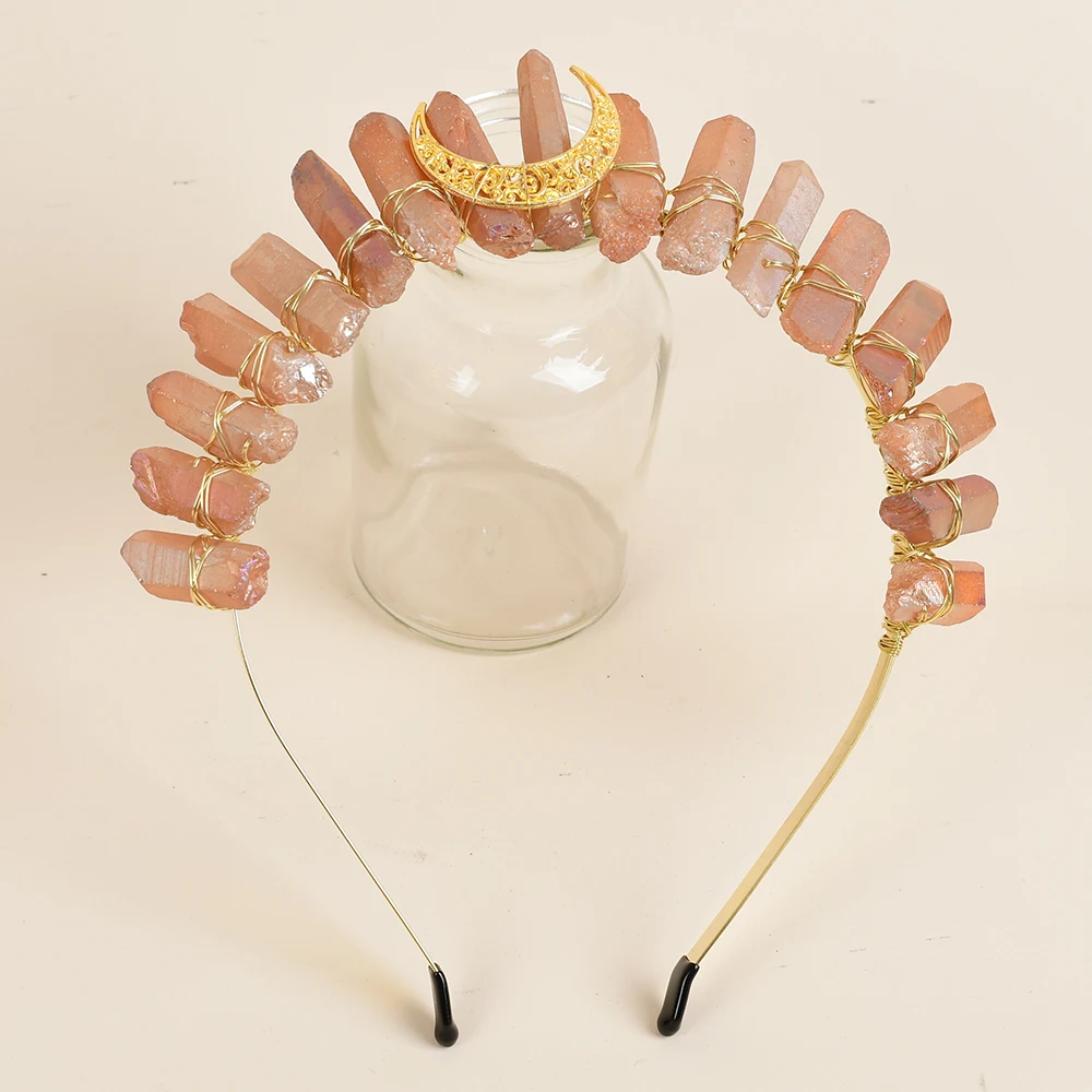 

Hair Battette Moon Crystal Mermaid Wedding Jewelry Comb Quartz Crown Tiara Raw Headband Pangen Bridal Hair Accessories Headpiece