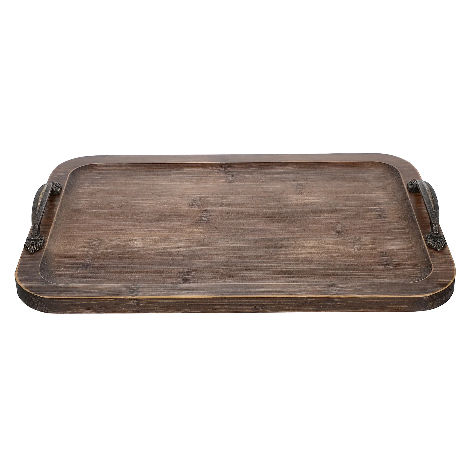 Bamboo Serving Tray with Metal Handle Household Storage Durable Handles |