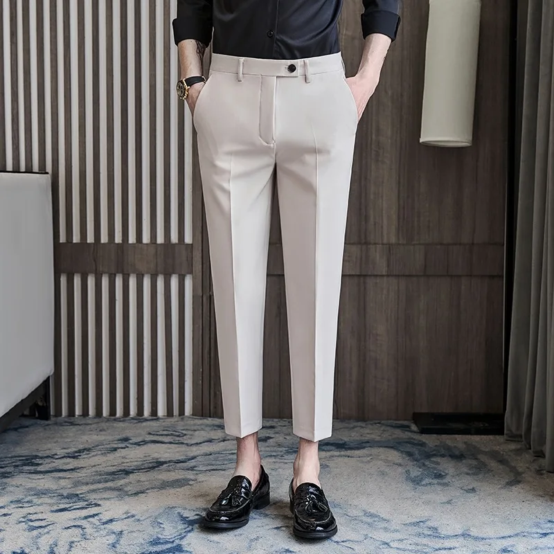 

2023 New Brand Summer Ankle-Length Pants Men Stretch Business Suit Classic Korea Straigh Casual Formal Trousers Male T91