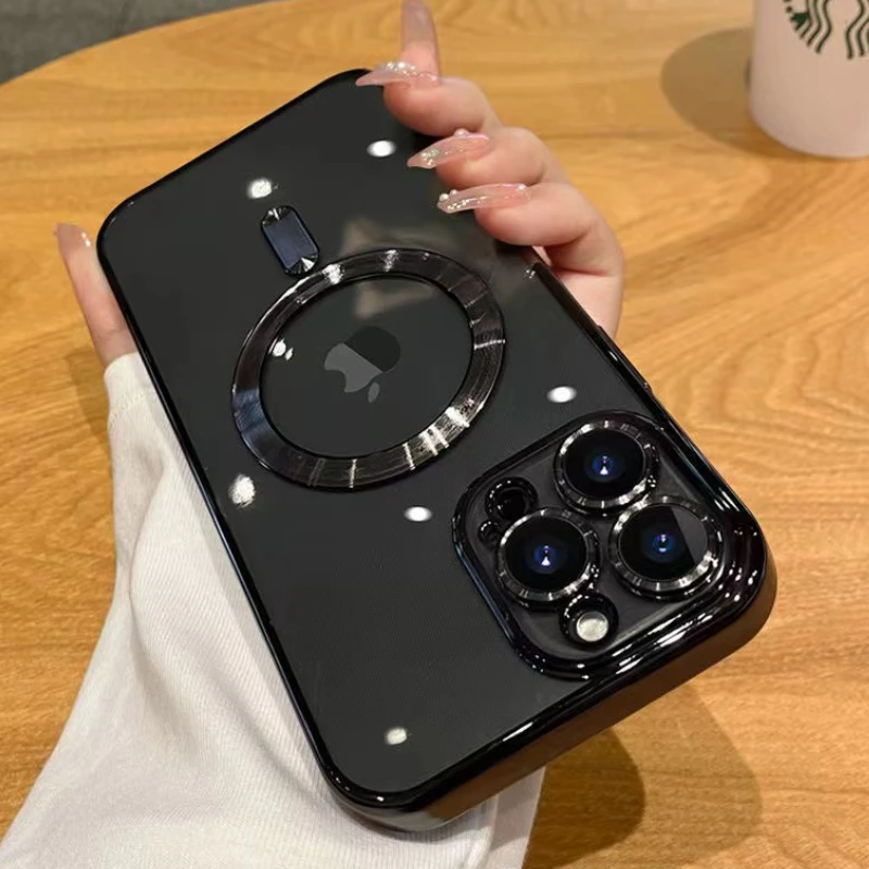 

For Magsafe Magnetic Wireless Charge Clear Case For iPhone 14 13 12 11 Pro Max Mini XS Max X XR 7 8 Plus SE 2020 Plating Cover