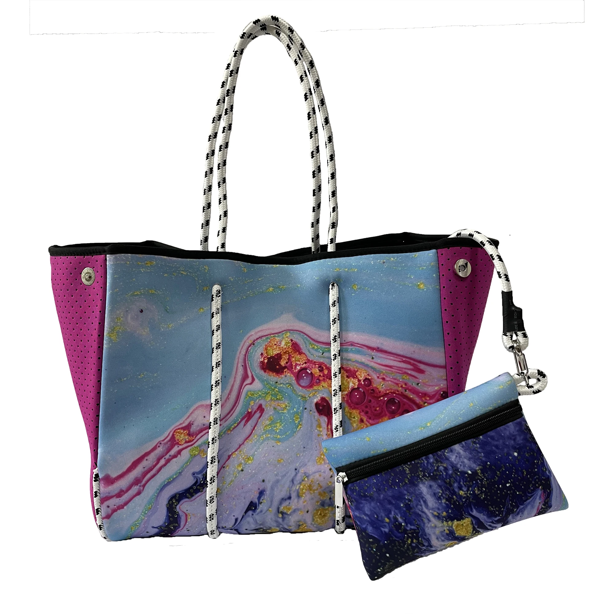 Large Capacity Neoprene Tote Bags With Purse Leopard Colorful Prene Totes Overnight Bag For Lady Summer Beach Swimming  Handbag