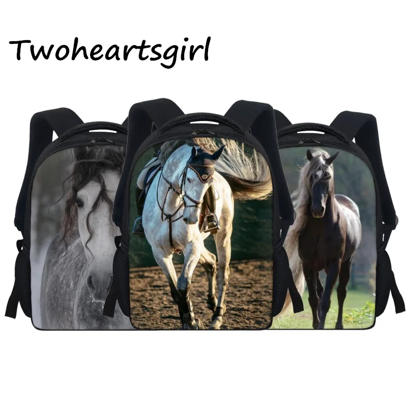 Twoheartsgirl-Mini mochilas con estampado de caballo para niños, mochilas escolares con cremallera,...