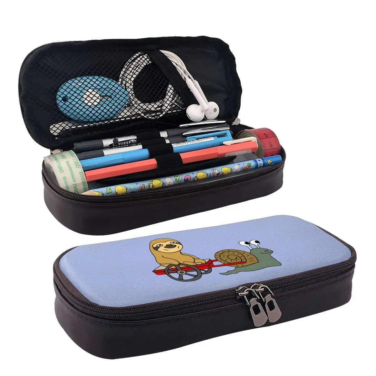 

Funny Cool Sloth Pulled Leather Pencil Case Zipper Pencil Box Stationery Pen Pouch for Boys Girls School Students Work Office